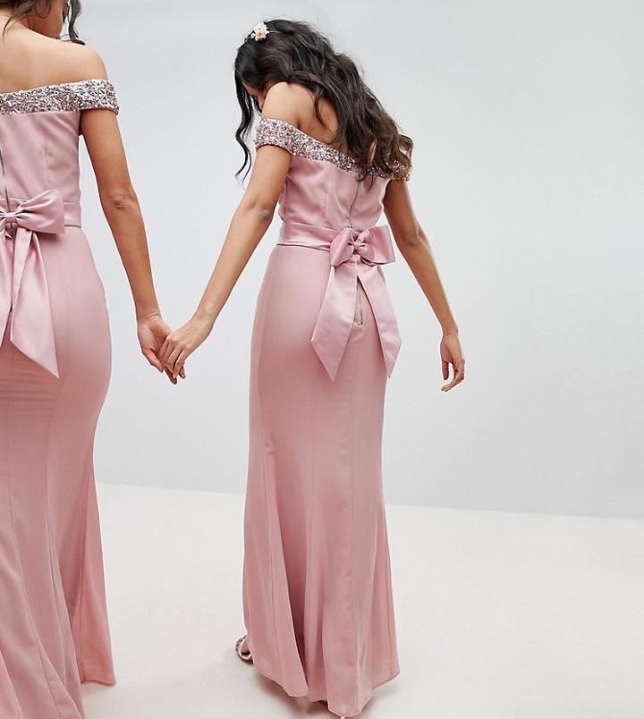 Maya Bardot Sequin Detail Maxi Dress With Bow Back Detail-pink
