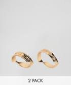 Asos Design Pack Of 2 Rings With Engraved Detail In Gold - Gold