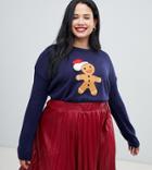 Brave Soul Plus Gingerbread Christmas Sweater - Navy