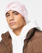 Asos Design Rib Beanie With Deep Turn Up In And Tie Dye Design In Pink