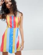 Influence Button Front Rainbow Stripe Sundress-multi