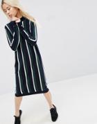 Asos White Knitted Cashmere Mix Collegiate Stripe Midi Dress - Multi