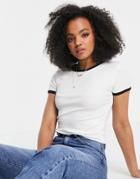 Stradivarius Slim Fit Ribbed T-shirt With Contrast In White