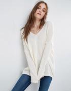 Asos Sweater In Sheer Knit With V Neck - Cream