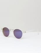 Asos Fine Frame Round Sunglasses With Flash Lens In Clear - Clear
