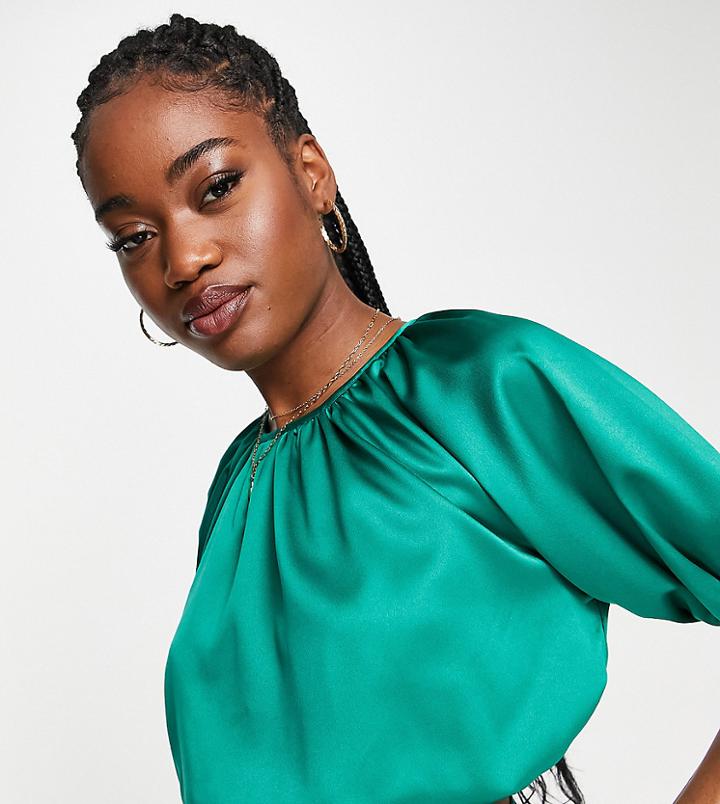 Collective The Label Exclusive Puff Sleeve Crop Top In Emerald - Part Of A Set-green