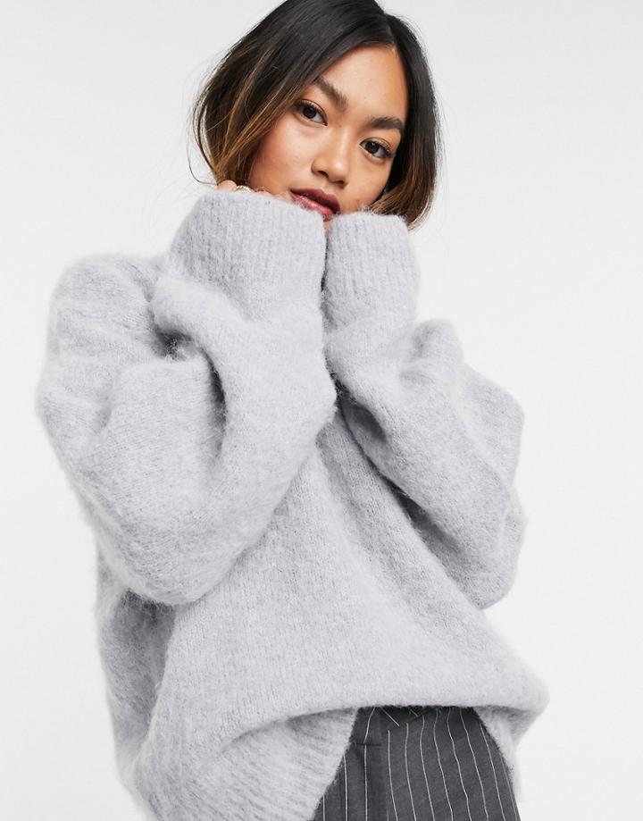 & Other Stories Wool Blend Funnel Neck Sweater In Dark Gray-grey