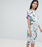 Asos Design Tall Wiggle Midi Dress In Floral Print - Multi