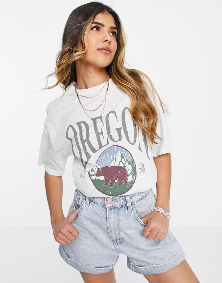 Asos Design Oversized T-shirt In Scenic Graphic Print In Gray Heather