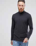 Selected Homme High Neck Long Sleeve Pique Top With Zip - Gray