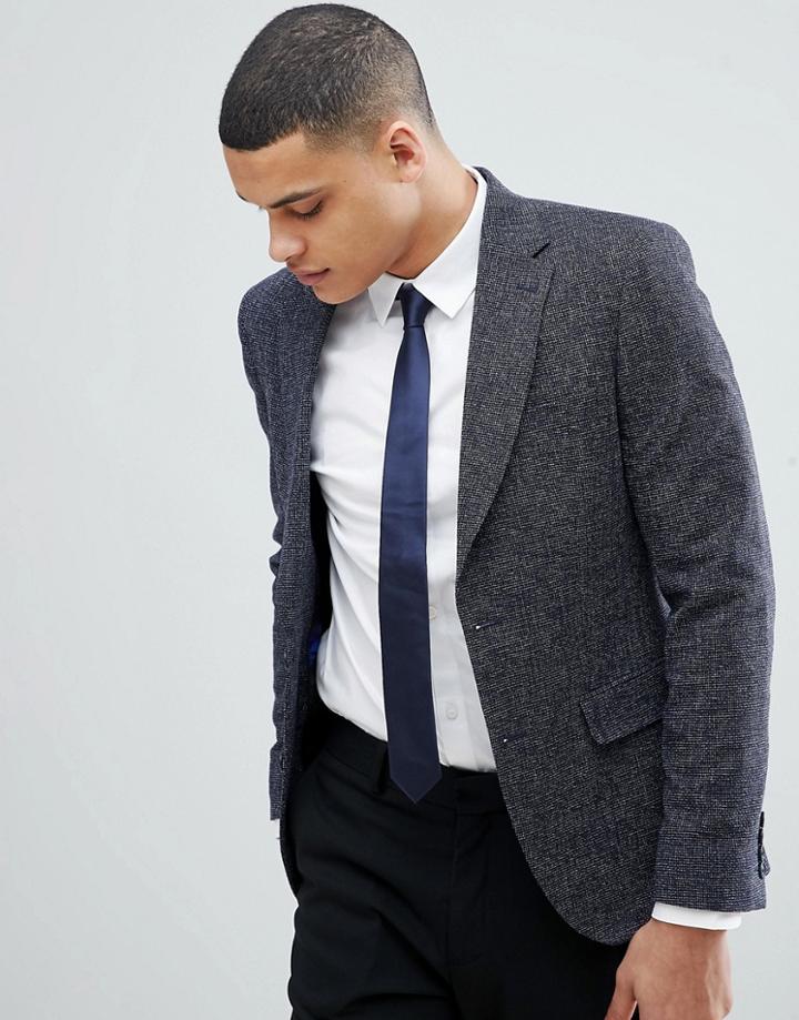 Moss London Slim Blazer In Navy Texture - Blue