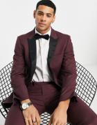 Asos Design Skinny Tuxedo Jacket In Burgundy With Black Lapel-red