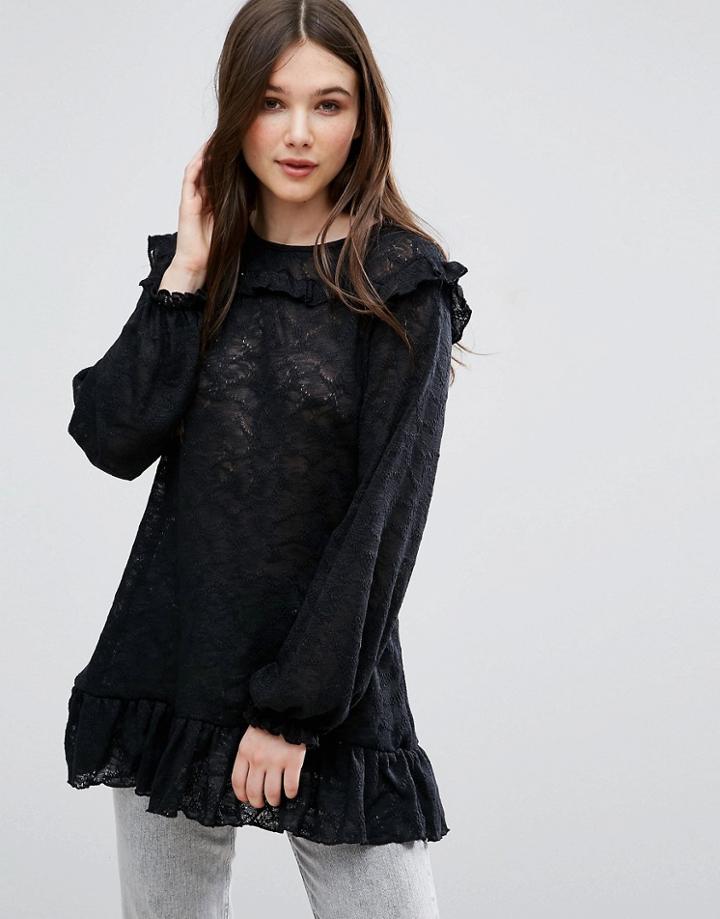 Qed London Frill Detail Top - Black
