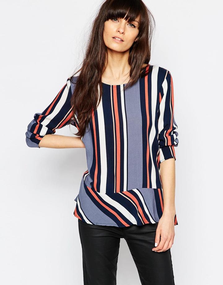 Vila Stripe Ruffle Hem Top - Multi