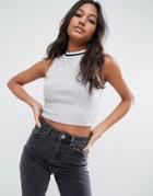Asos Crop Top With Stripe Tipping - Gray