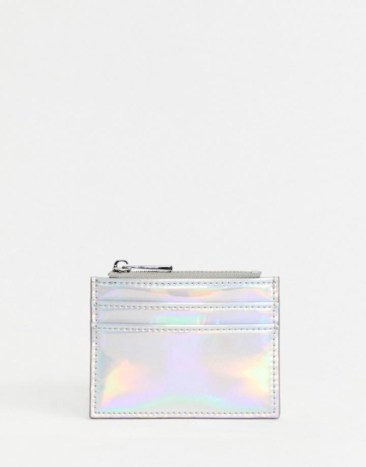 Asos Design Metallic Coin Purse And Cardholder - Silver