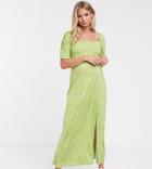 Asos Design Maternity Ruched Sleeve Maxi Tea Dress In Floral Print-green