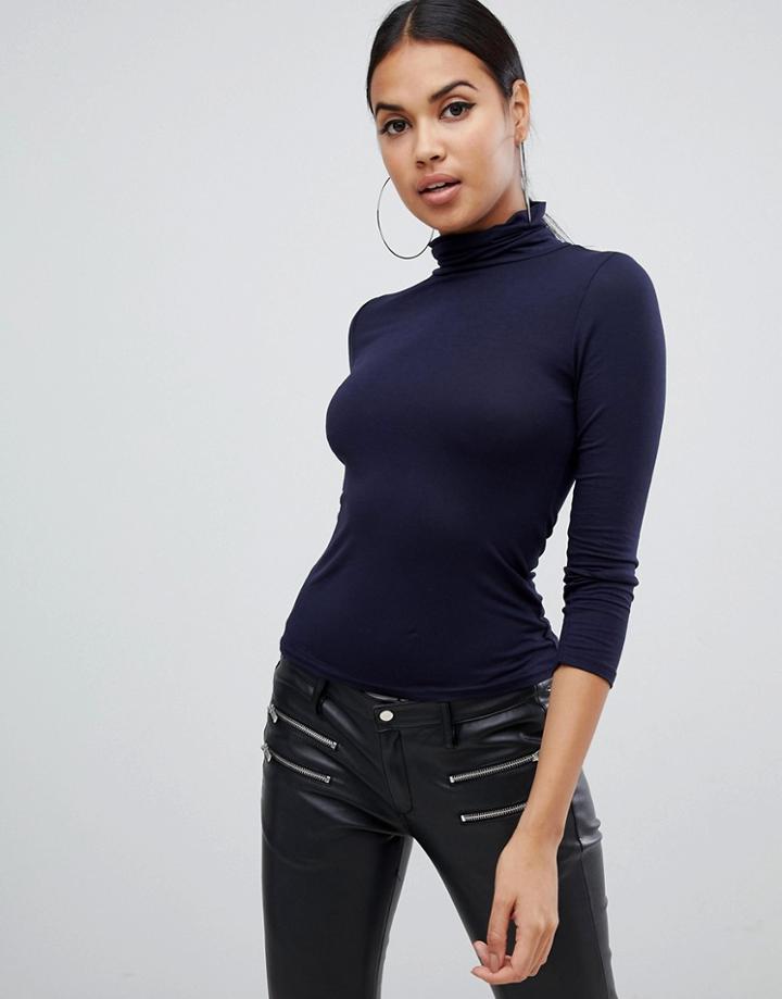 Boohoo Roll Neck Top In Navy - Navy