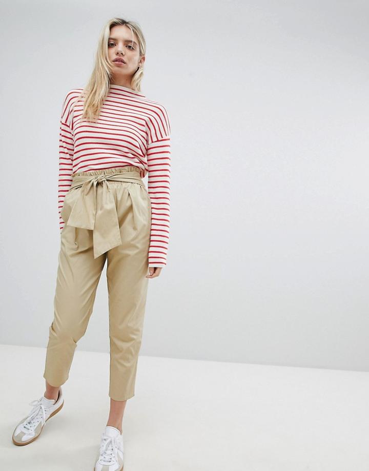New Look Cotton Paperbag Waist Pants - Tan