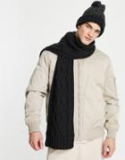 French Connection Two-tone Cable Hat And Scarf Set In Navy/khaki