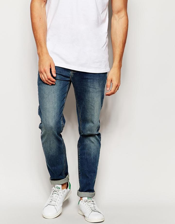 Asos Stretch Slim Jeans In Dark Wash - Dark Blue