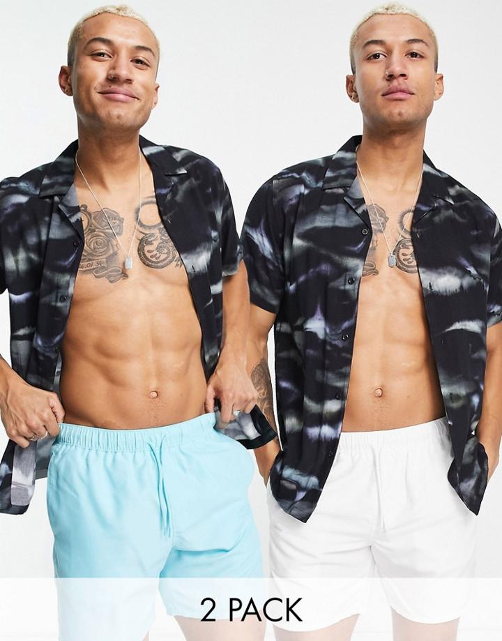Asos Design Swim Shorts In Blue And White Mid Length Save-multi