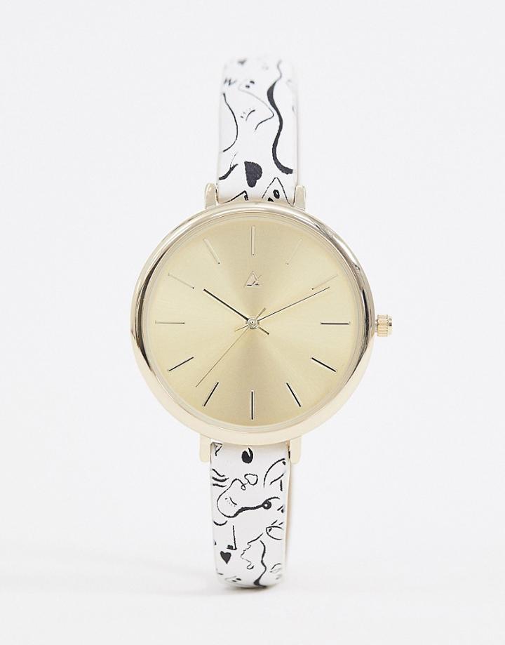 Asos Design Watch With Abstract Face Print In White - White