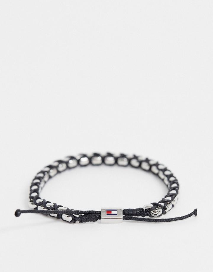 Tommy Hilfiger Woven Bracelet In Silver And Black