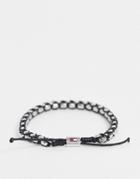 Tommy Hilfiger Woven Bracelet In Silver And Black