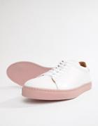 Selected Homme Premium Sneaker With Contrast Pink Sole - White