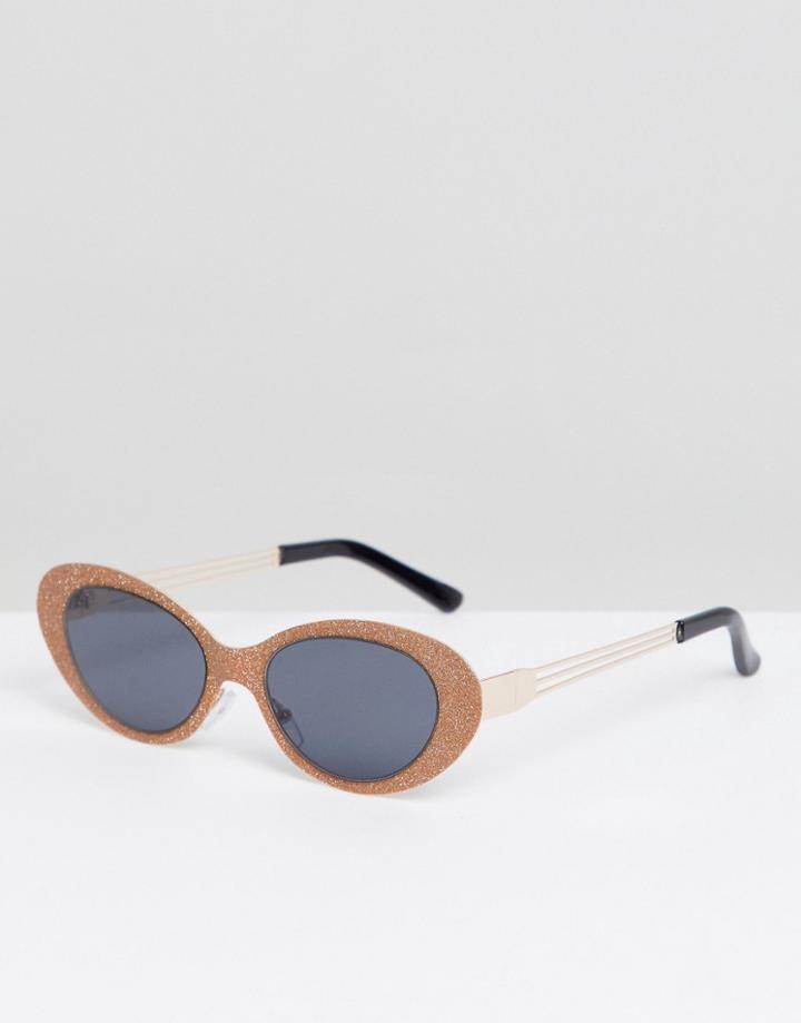 Asos Edition Oval Sunglasses In Gold Glitter