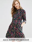 Asos Maternity Shirt Dress In Dark Floral Print - Multi