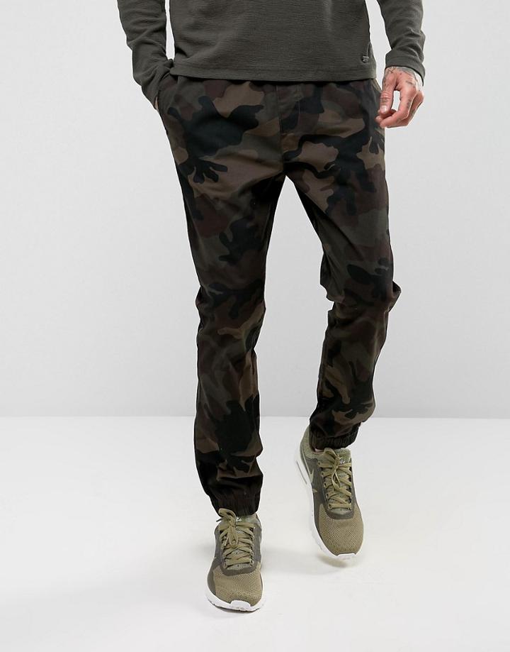 Brave Soul Camo Print Cuff Jogging Bottoms - Green