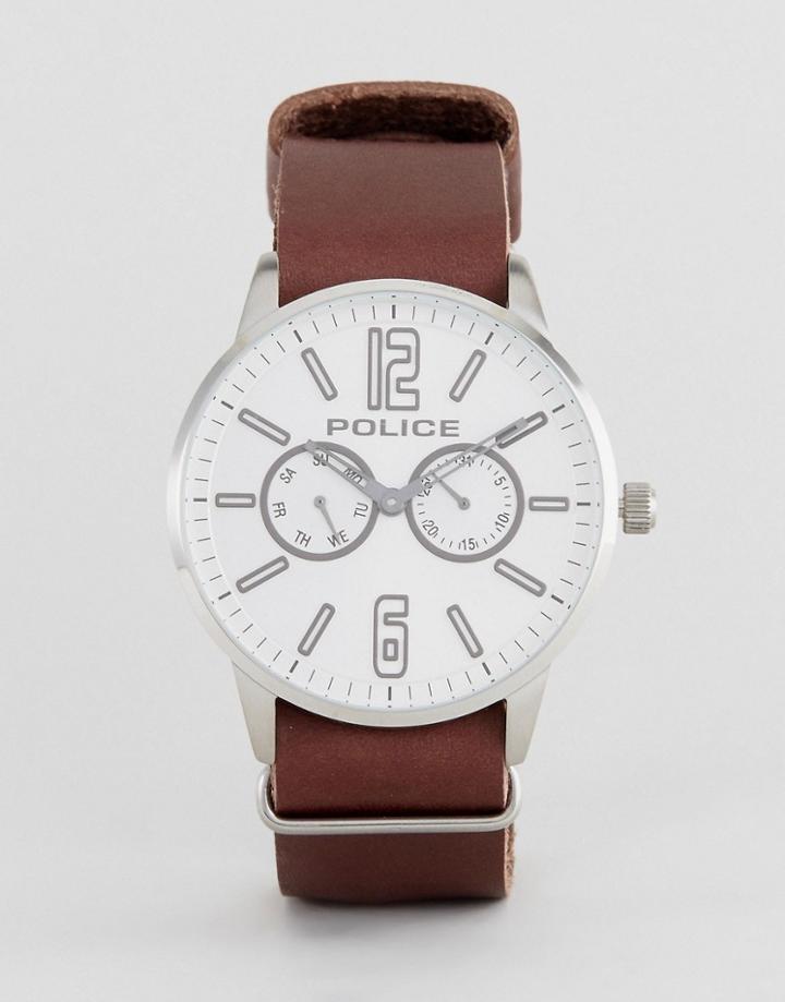 Police Esquire Watch In Brown With White Dial - Brown