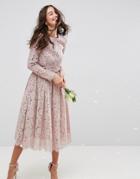 Asos Wedding Lace Long Sleeve Midi Prom Dress - Beige