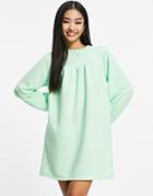 Miss Selfridge Gathered Yoke Sweatshirt Dress In Bright Green