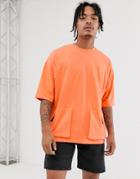Asos Design Oversized T-shirt With Half Sleeve In Heavyweight Jersey With Utility Pockets-orange