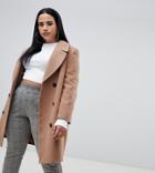 Boohoo Plus Double Breasted Wool Coat In Camel - Beige