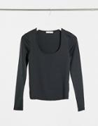 Stradivarius Scoop Neck Top In Black