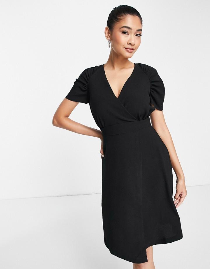 Closet London Wrap Tie Mini Dress In Black