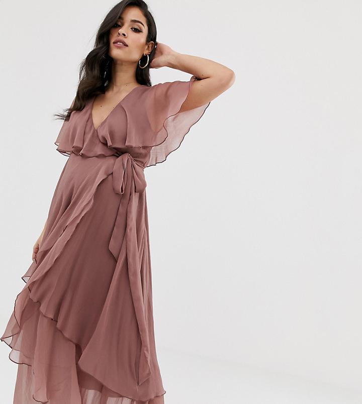 Asos Design Maternity Maxi Dress With Cape Back And Dipped Hem - Purple