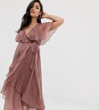 Asos Design Maternity Maxi Dress With Cape Back And Dipped Hem - Purple