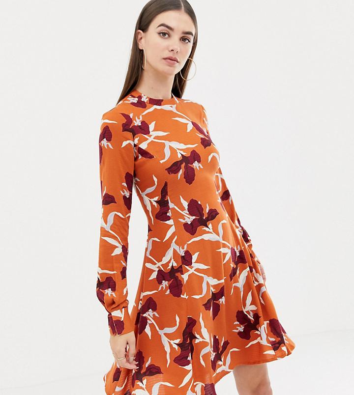 Y.a.s Tall High Neck Mini Dress In Orange-multi