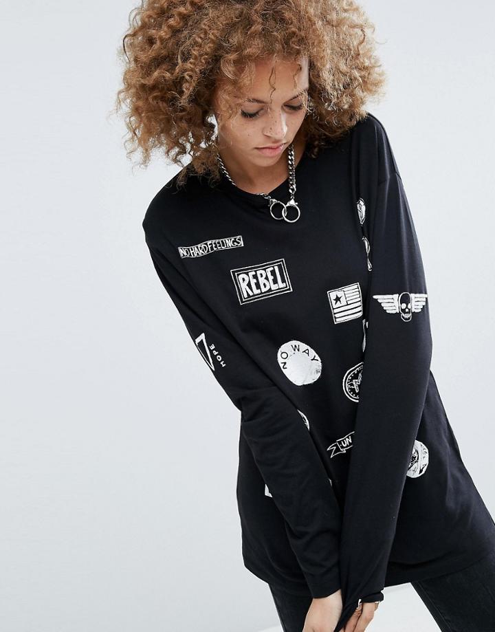 Asos T-shirt With Punk Badges In Double Layer Oversized Fit - Multi