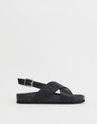 London Rebel Croc Sling Back Flat Sandals - Black