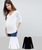 Asos Maternity Ultimate Top With Long Sleeve And V-neck 2 Pack - Multi