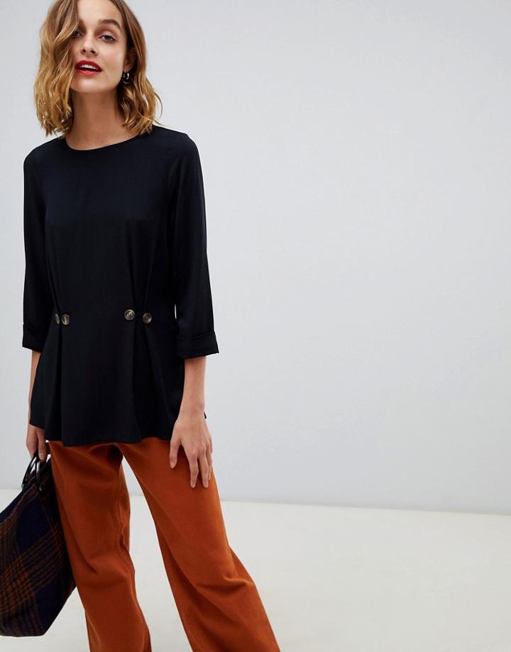River Island Blouse With Button Front Detail In Black