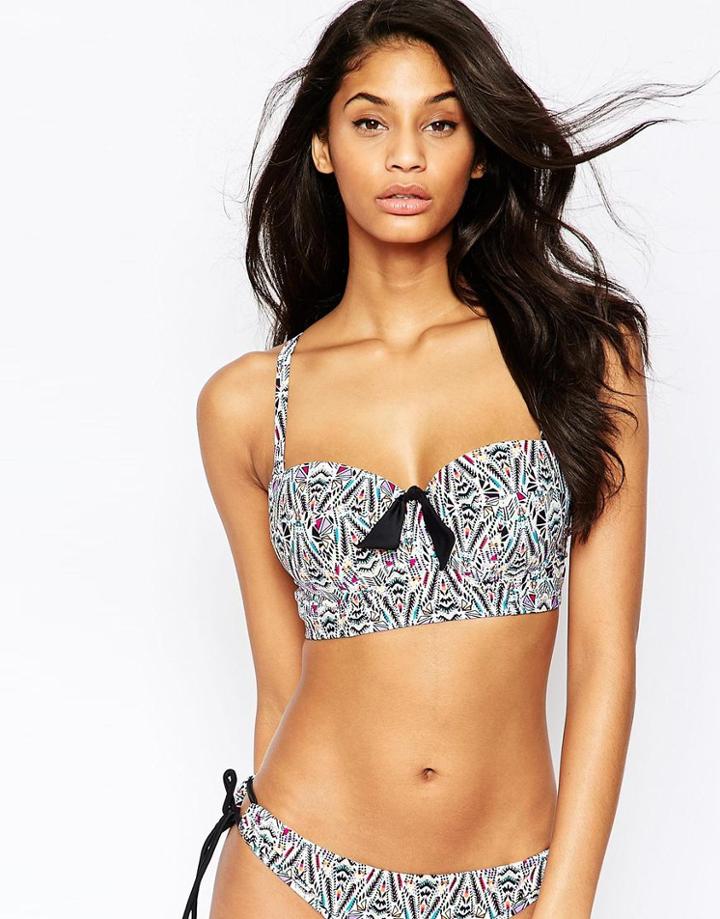 Pour Moi Geo Longline Padded Bikini Top - Black Multi