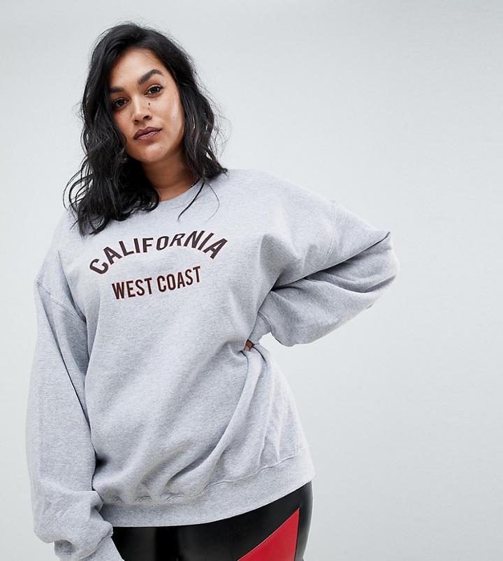Prettylittlething Plus California Slogan Sweatshirt In Gray - Gray