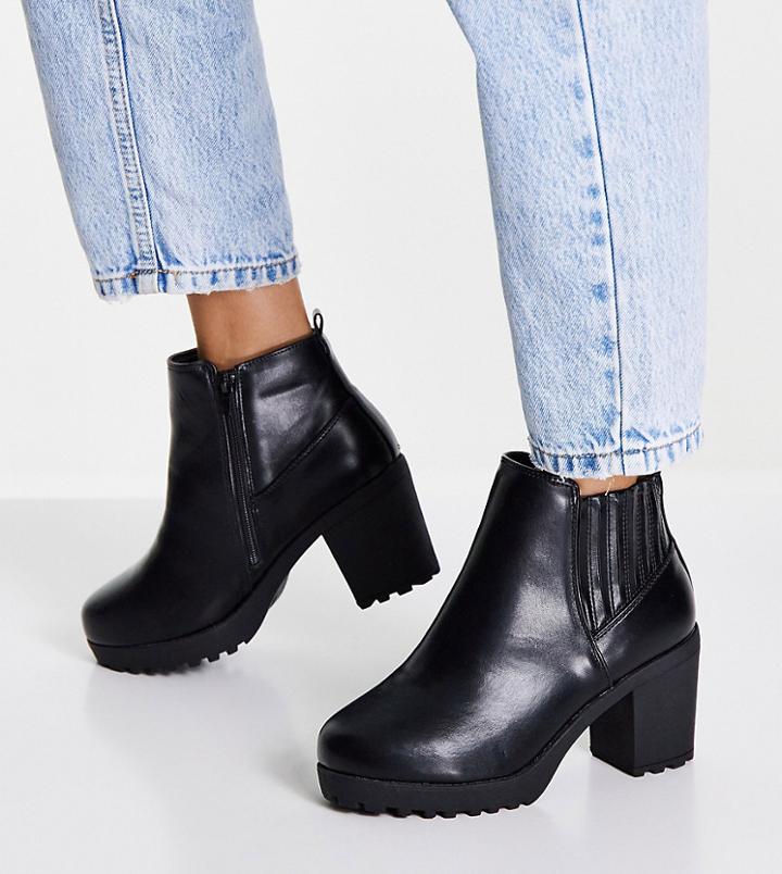 Simply Be Extra Wide Fit Amberley Chunky Heeled Ankle Boots In Black
